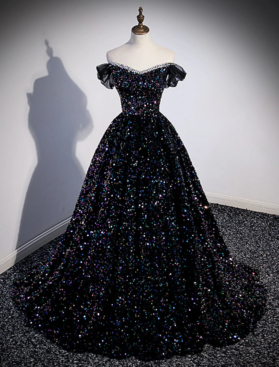 Wholesale  Ball Gown Prom Dresses Sparkle & Shine Dress Wedding Guest Birthday Court Train Sleeveless Off Shoulder Sequined with Pleats Sequin